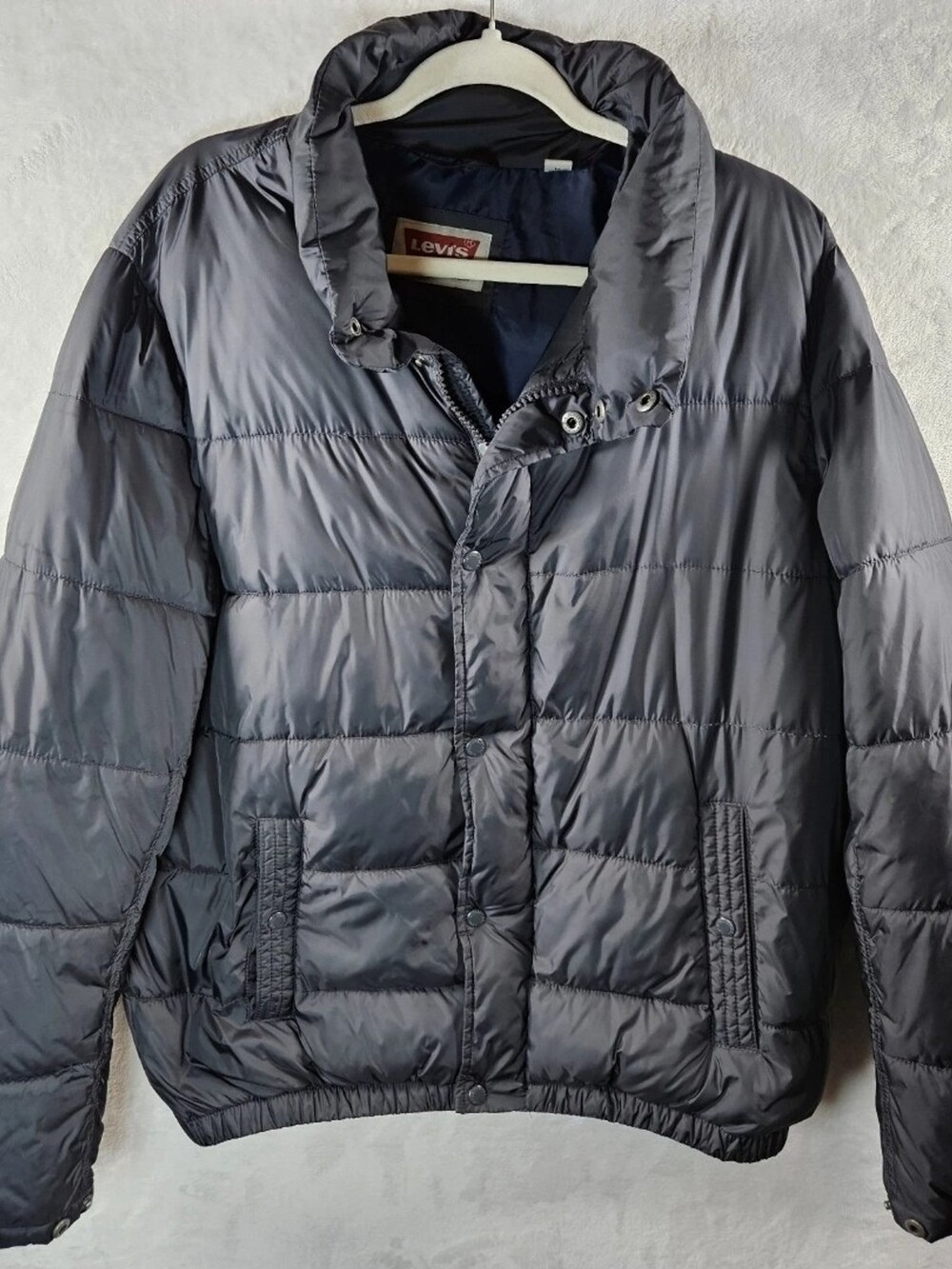 Levi's Puffer Jacket Charcoal Nylon Quilted Snap Zip Men's Size Large